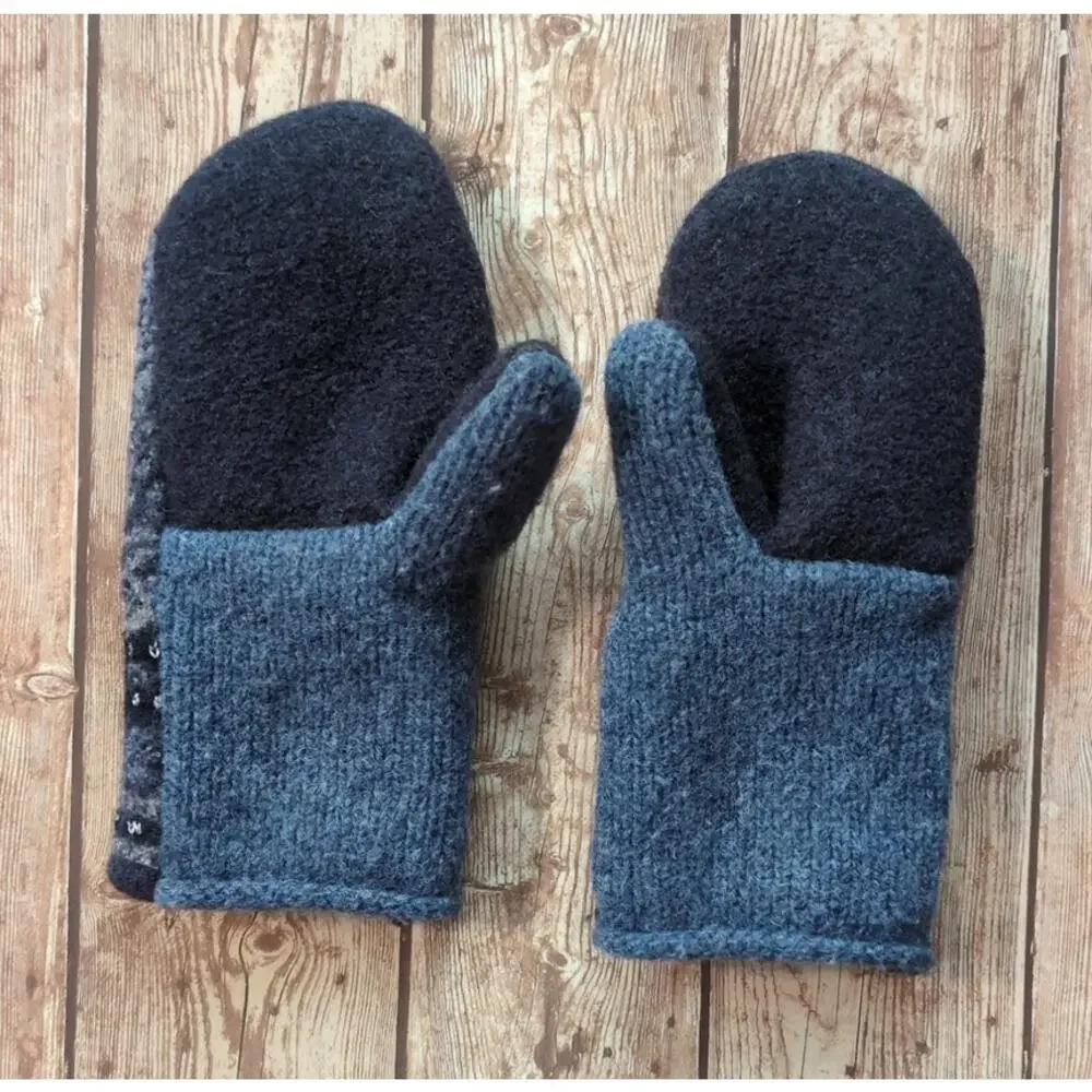 Cozy Handcrafted Winter Mittens - Blue Warm Woolen - Gloves